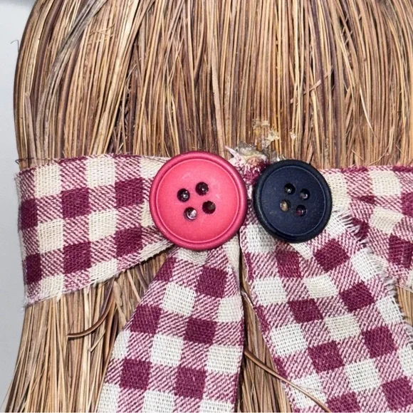 Vintage Whisk Broom Primitive USA Burgundy Check Ribbon Holiday Decor - Picture 3 of 16